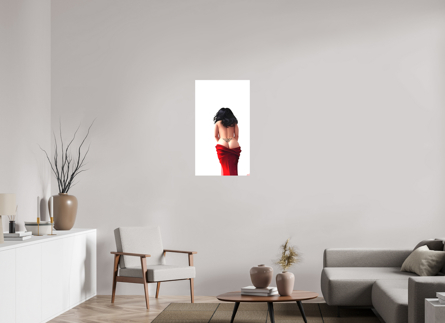 50 x 88,2 cm, Toile textile Sous le Voile Écarlate