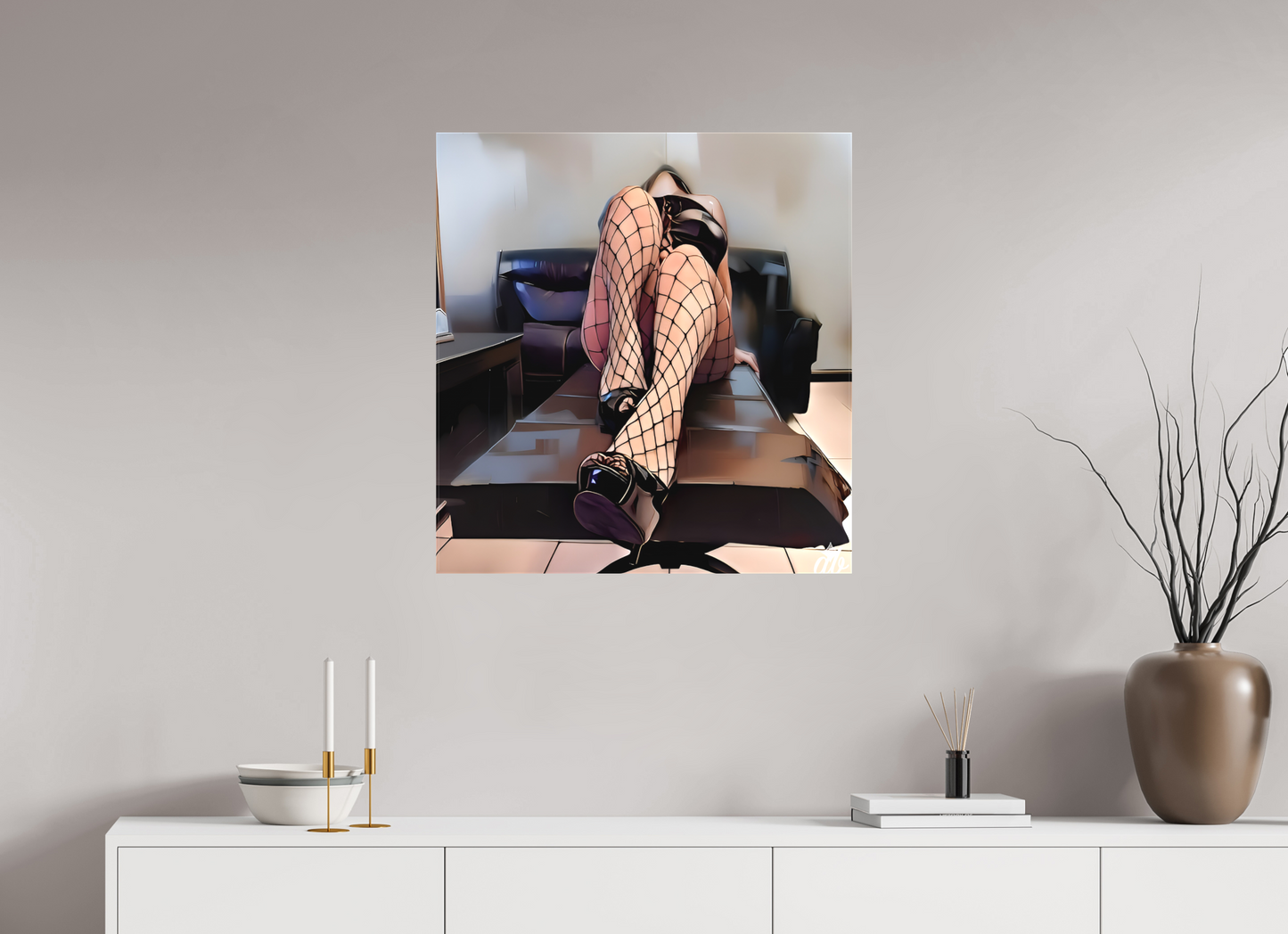 70 x 74,3 cm, Toile Sublimation textile Jeux d’Ombres – Élégance Captive