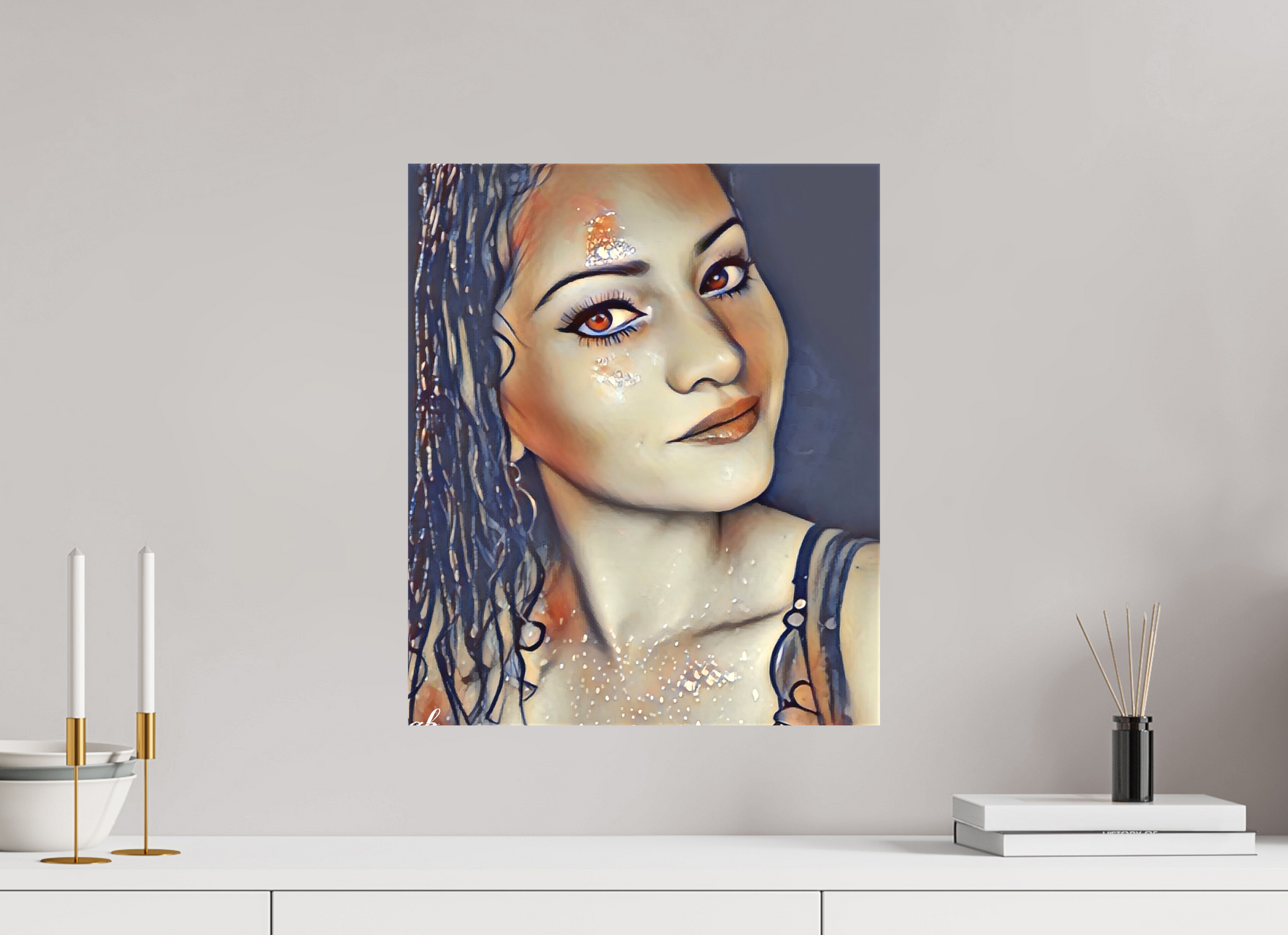 40 x 47,8 cm, Sublimation textile Regard Étoilé – Portrait Onirique