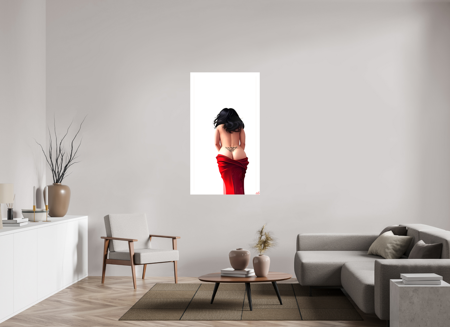 80 x 141,2 cm, Toile brillante Sous le Voile Écarlate