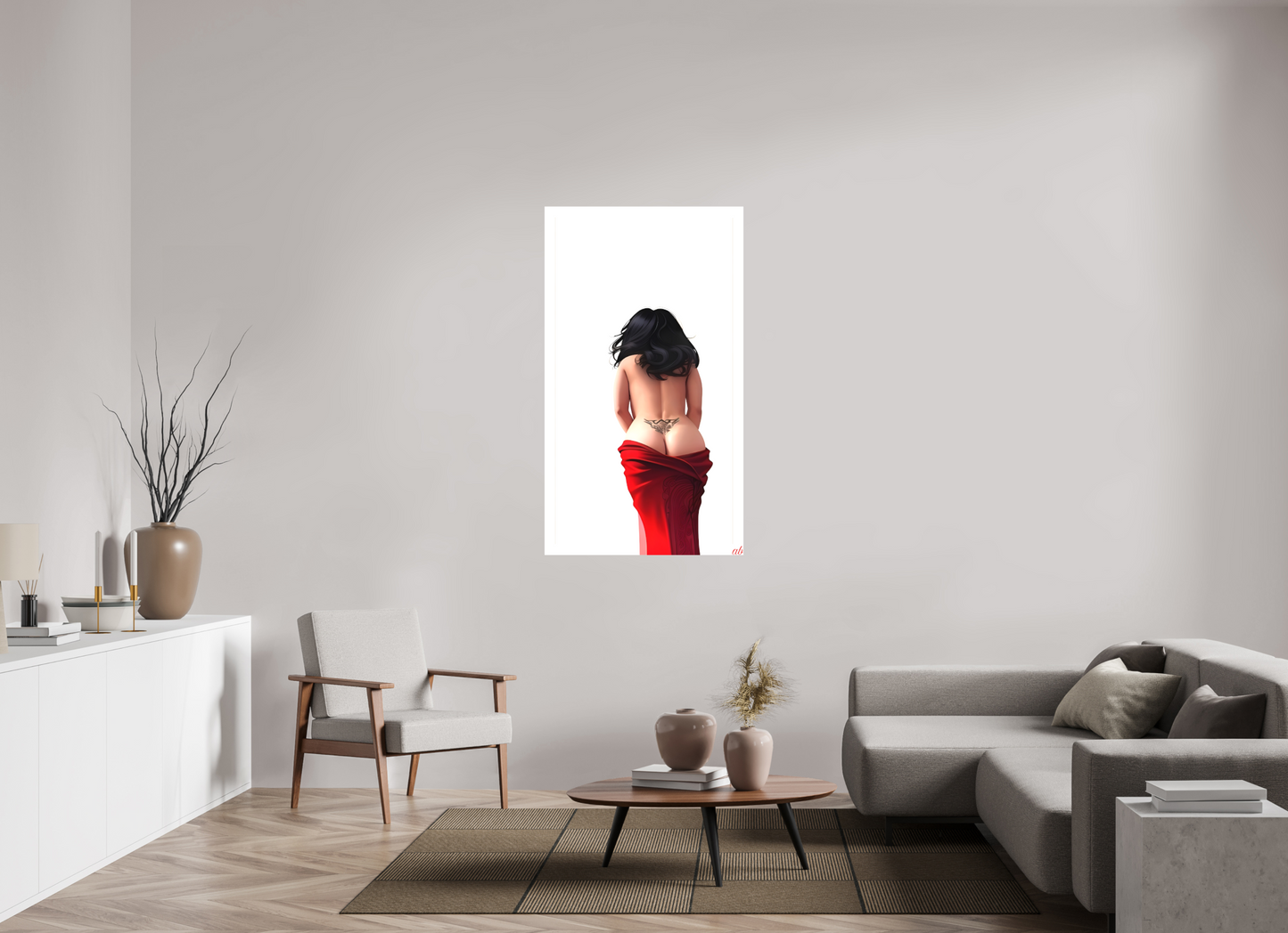 80 x 141,2 cm, Toile textile Sous le Voile Écarlate