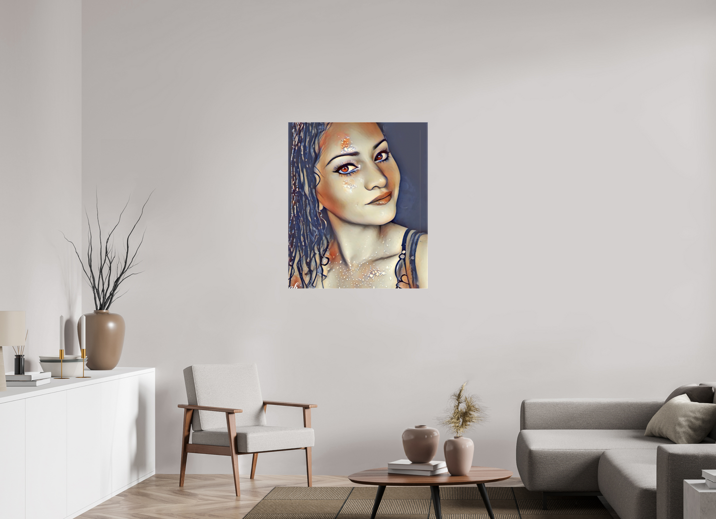 80 x 95,6 cm, Toile brillante Regard Étoilé – Portrait Onirique