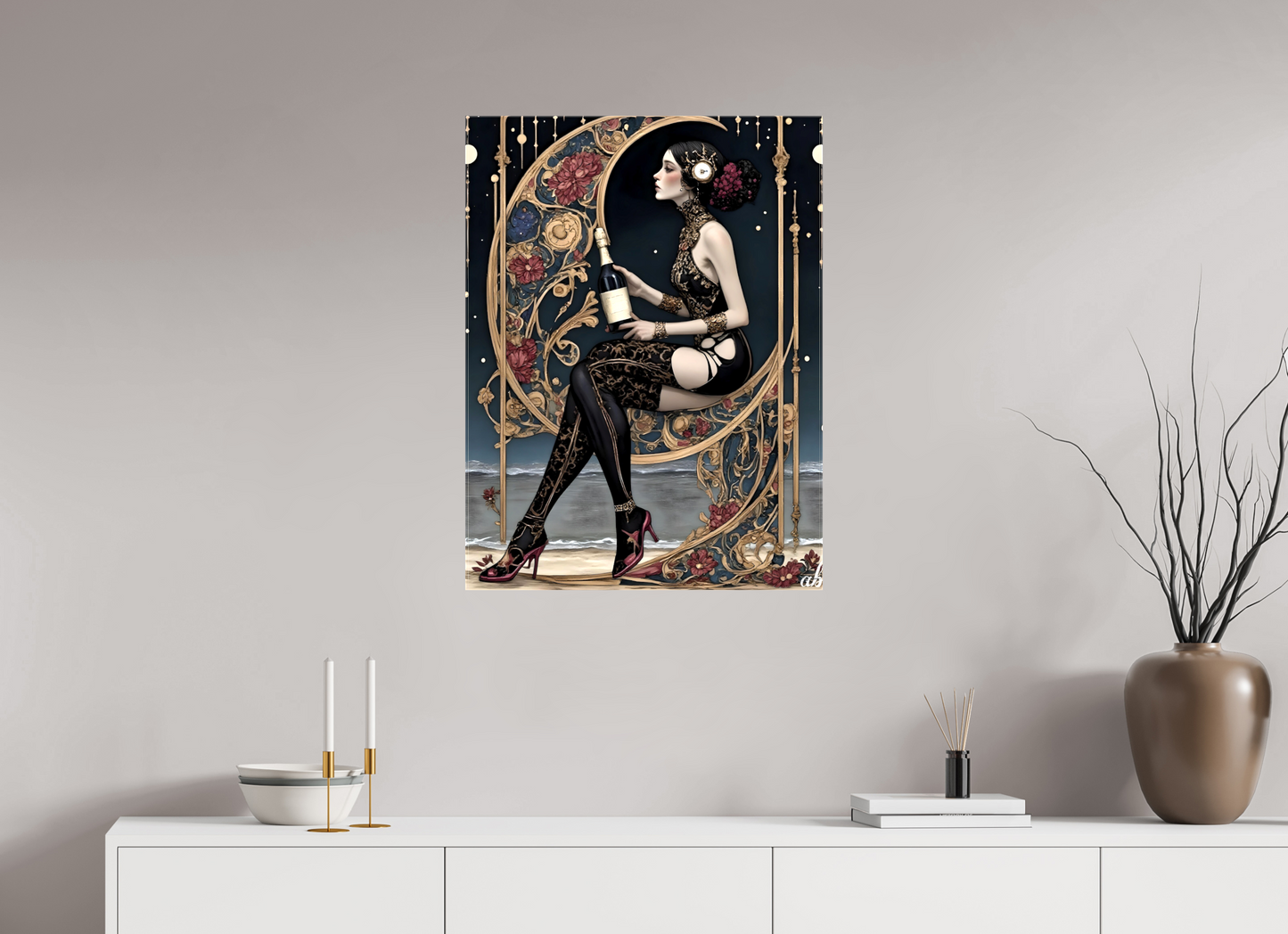 60 x 80 cm, Toile brillante Élégance Lunaire – L’ivresse du Glamour Vintage