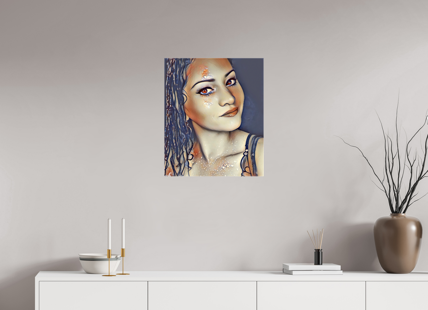 50 x 59,8 cm, Toile brillante Regard Étoilé – Portrait Onirique