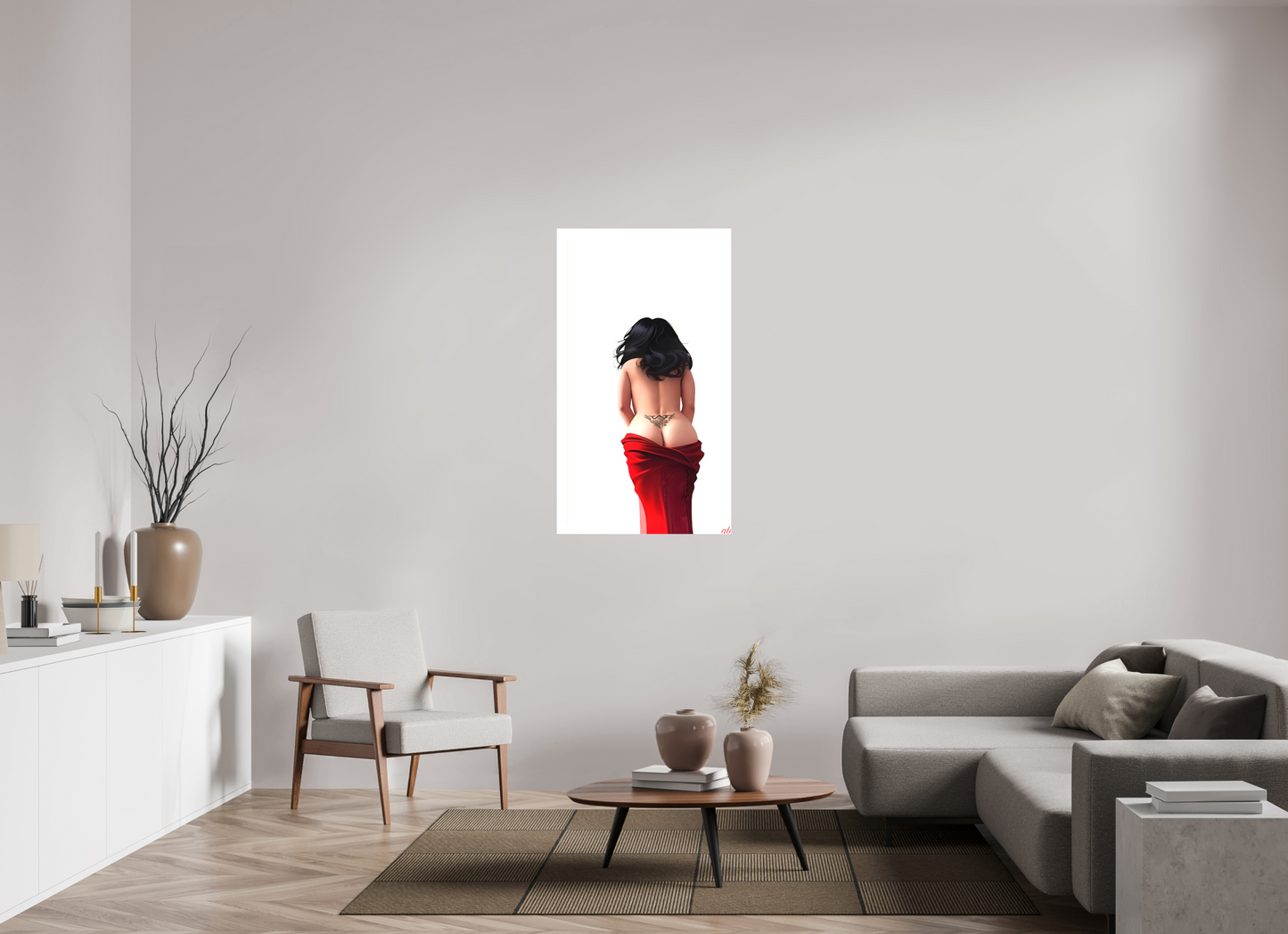 70 x 123,5 cm, Toile textile Sous le Voile Écarlate