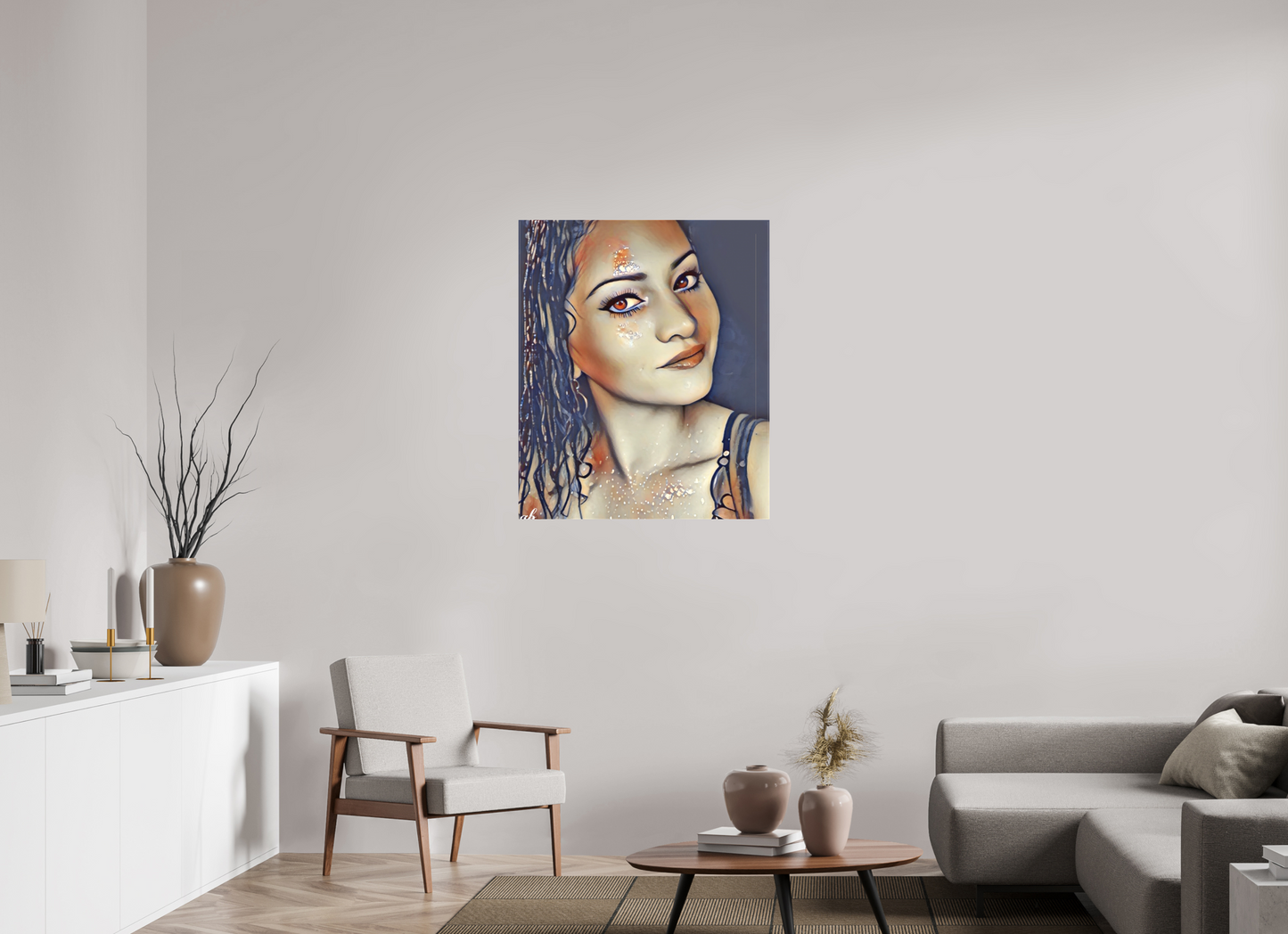 80 x 95,6 cm, Sublimation textile Regard Étoilé – Portrait Onirique