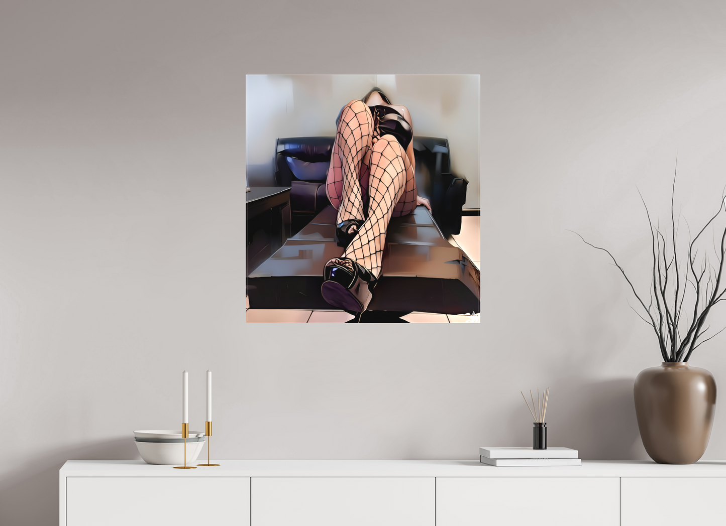 70 x 74,3 cm, Toile matte Jeux d’Ombres – Élégance Captive