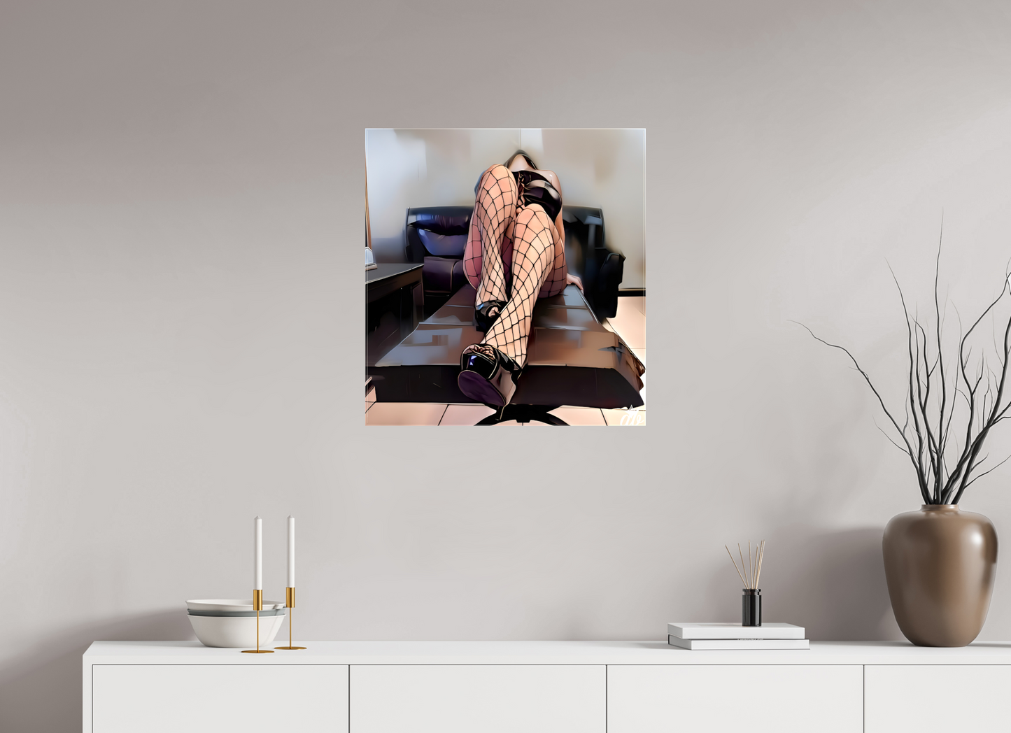 60 x 63,7 cm, Toile brillante Jeux d’Ombres – Élégance Captive