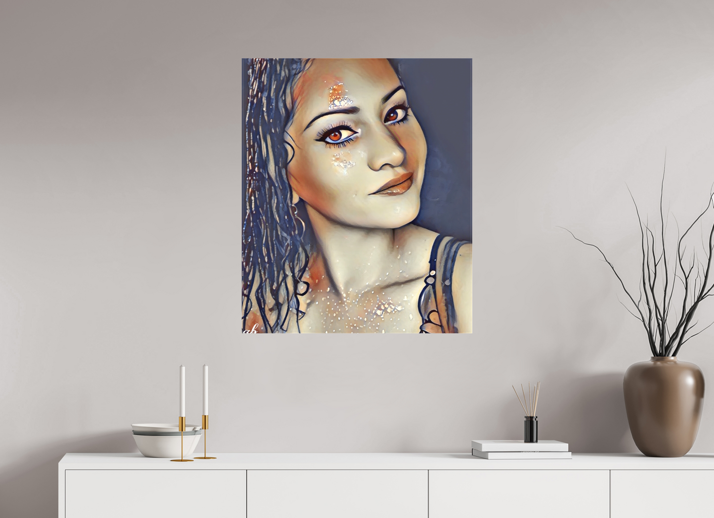 70 x 83,7 cm, Sublimation textile Regard Étoilé – Portrait Onirique