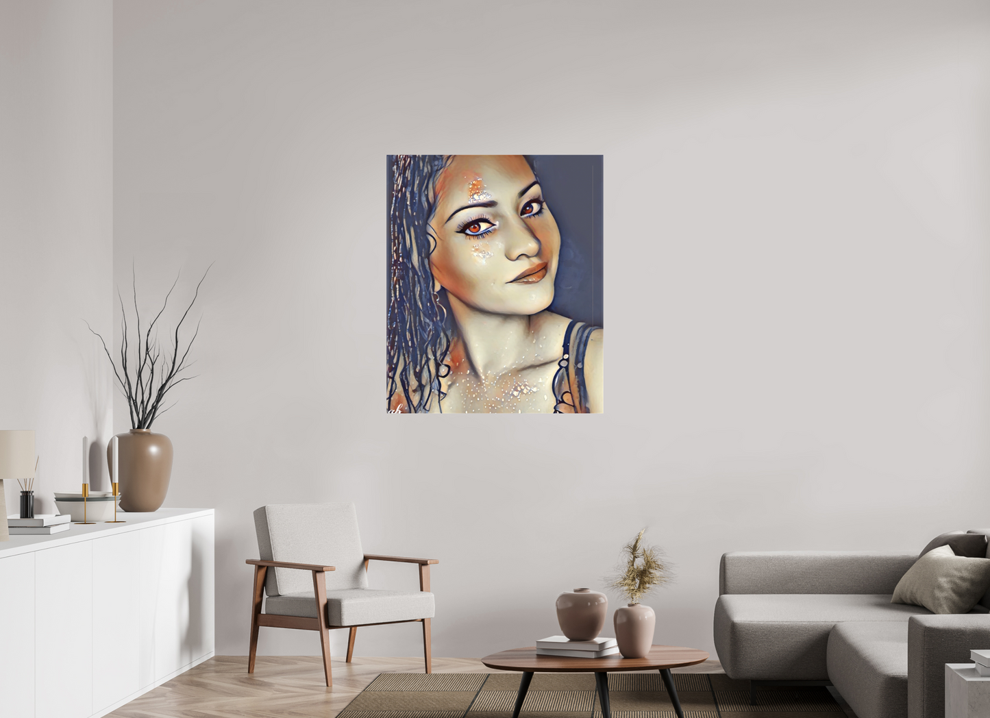 90 x 107,6 cm, Sublimation textile Regard Étoilé – Portrait Onirique