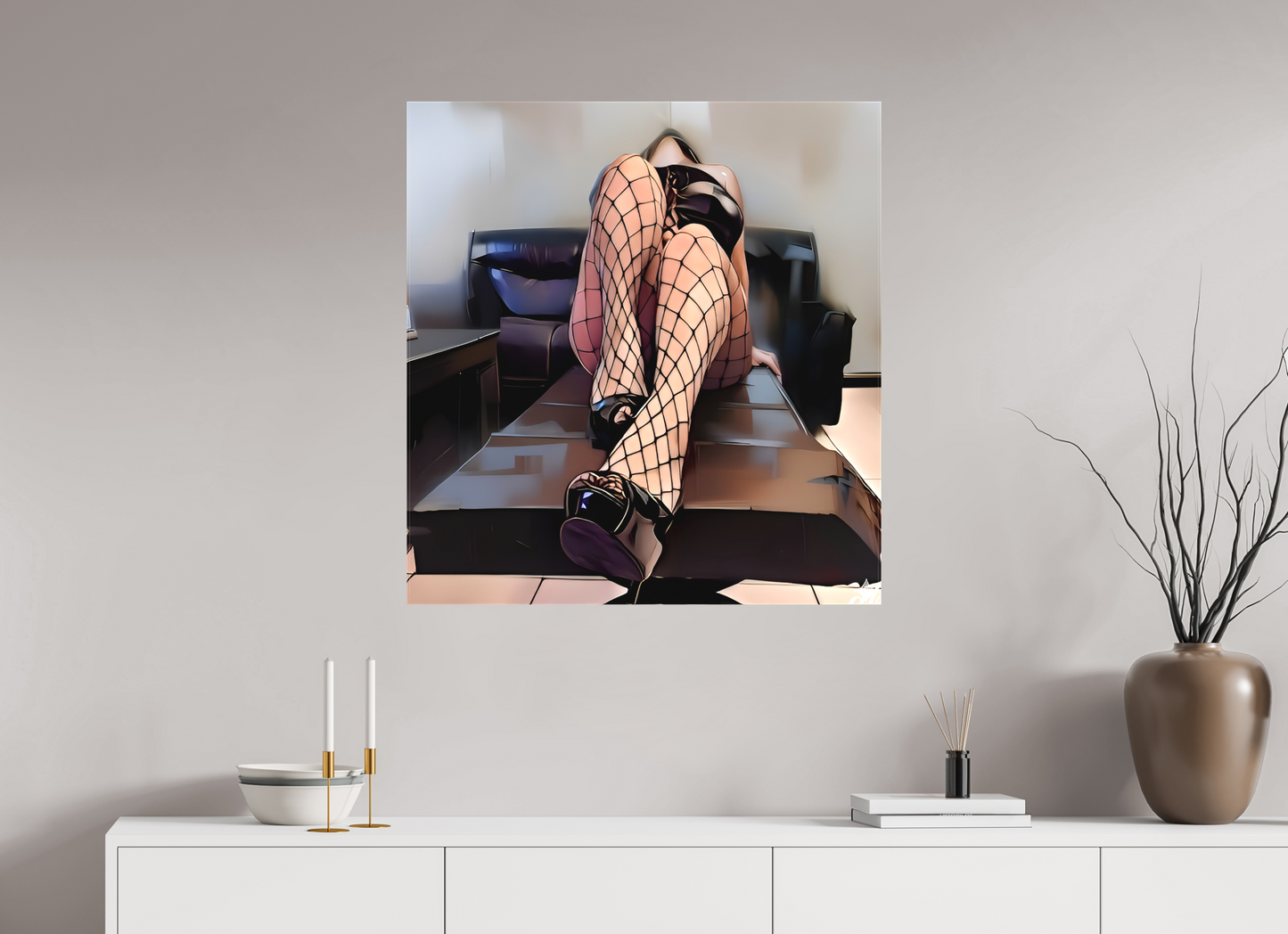 80 x 84,9 cm, Toile matte Jeux d’Ombres – Élégance Captive