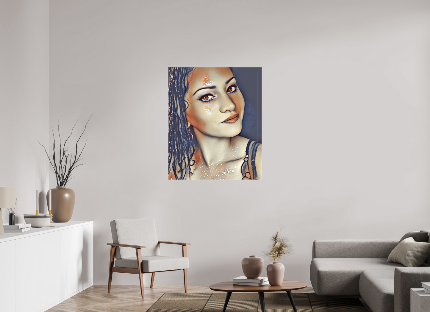 90 x 107,6 cm, Toile matte Regard Étoilé – Portrait Onirique