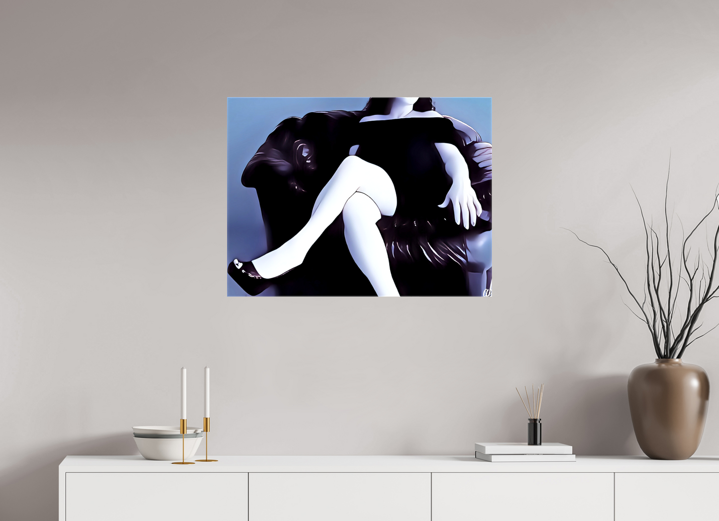 80 x 60 cm, Toile brillante Assise sur le Mystère – Élégance et Glamour