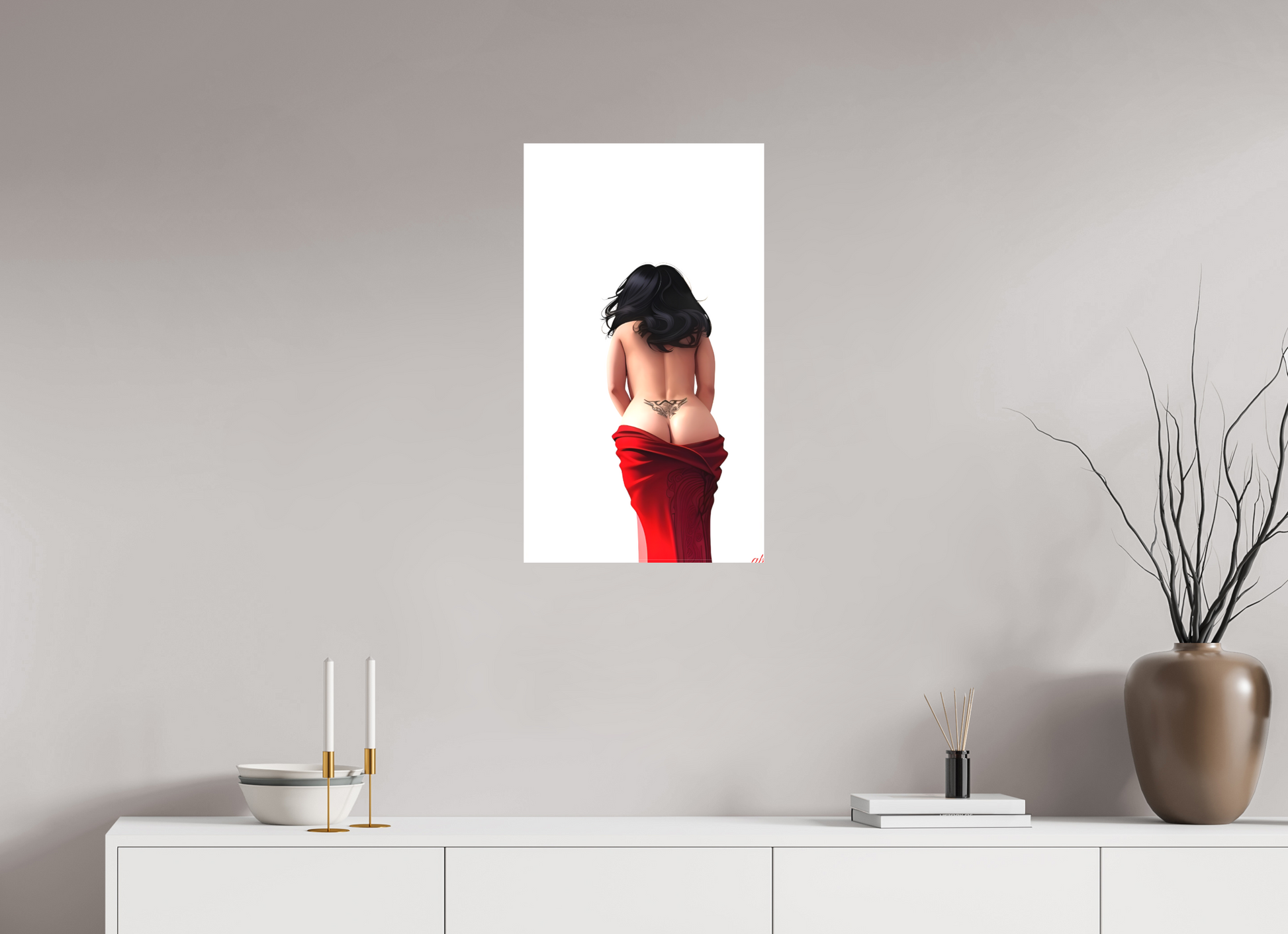 40 x 70,6 cm, Toile textile Sous le Voile Écarlate