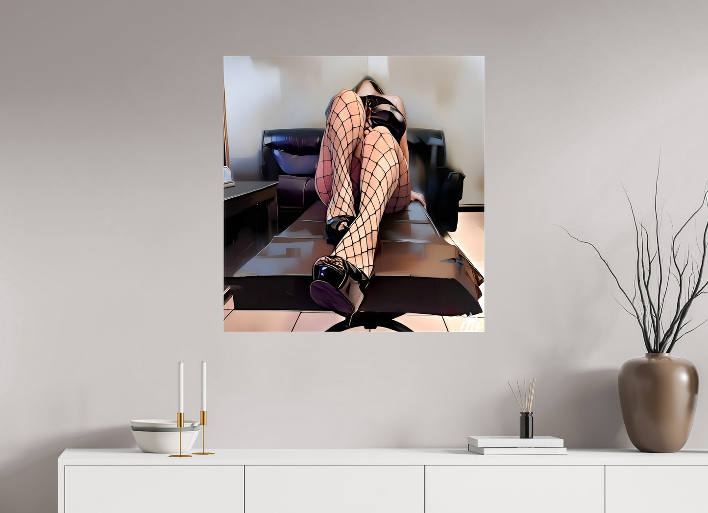 80 x 84,9 cm, Toile brillante Jeux d’Ombres – Élégance Captive